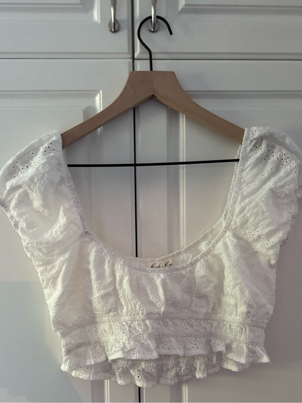 White Eyelet Ruffle Crop Top with Scoop Neck -  Feminine Summer Staple
